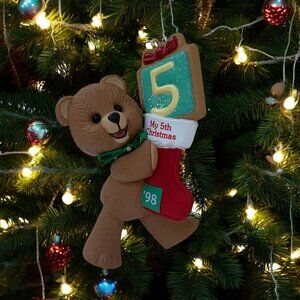 Childs Fifth Christmas Teddy Bear Hallmark Keepsake Christmas Ornament - 1998